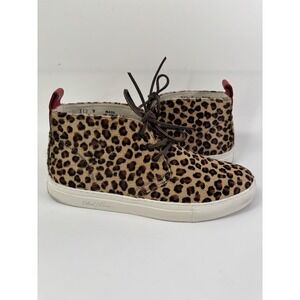 Del Toro Chukka Sneaker Shoes Mens Size 9 Brown Leather Leopard Print Made Italy